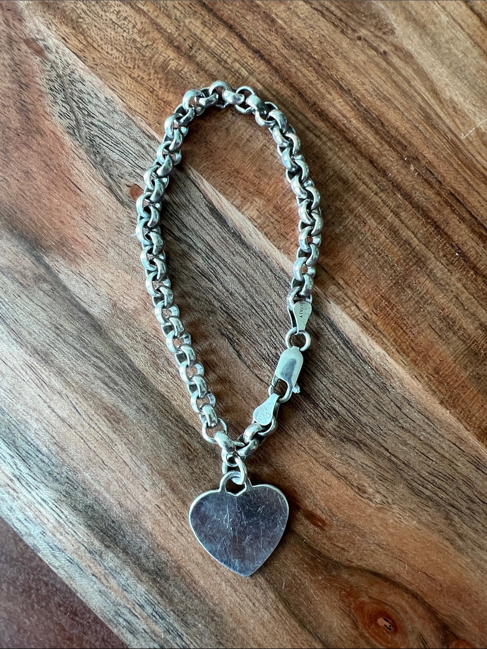 Vintage 925 Italy Sterling Silver Heart Charm Chain Bracelet 23g